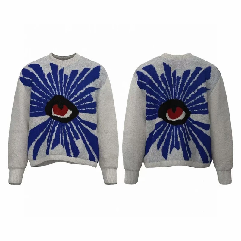 

23SS Hip Hop HOUSE OF ERRORS Sweater Men Women 1:1 Best Quality 3D Stereo Eyes Casual Sleeve Knit Sweatshirts Goth