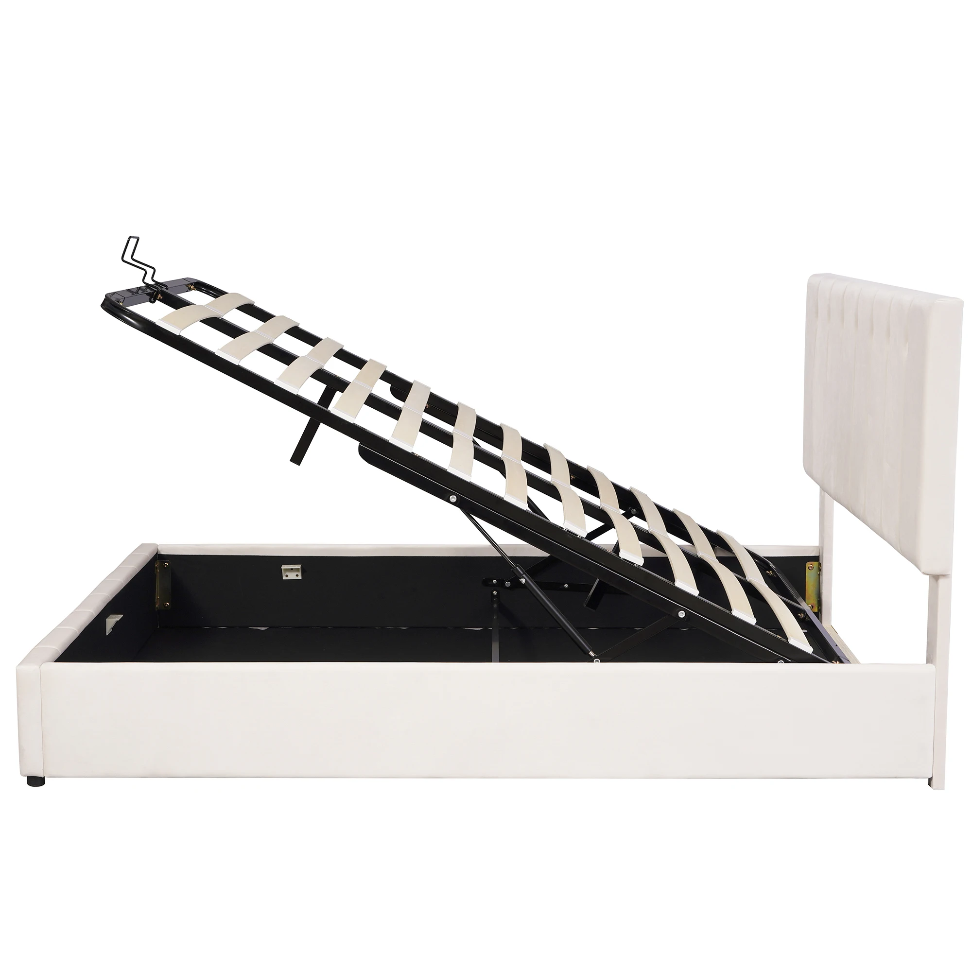 KOMHTOM Polsterbett Doppelbett 140x200 cm Samtstoff mit hydraulisch anhebbarer Bettstauraum höhenverstellbarem Polsterkopfteil – Detail 13