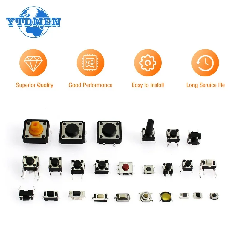 125pcs/lot Micro Push Button Tact Switch Kit 25 Types Including Reset & Mini Leaf Switches SMD/DIP 2*4 3*6 4*4 6*6 Buttons Touch