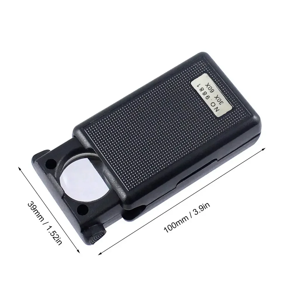 30X 60X Pull-type Jewelry Magnifier Mini Pocket Hand Magnifying Glass Portable Microscope Loupe Optical Lens Tool LED Light