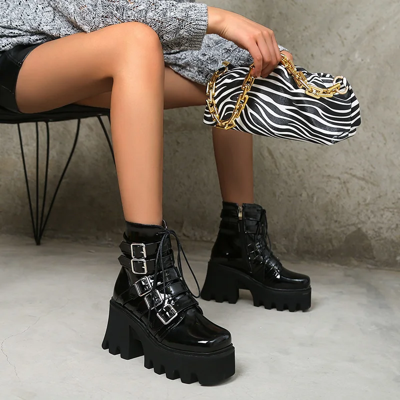 

women shoes 2021 platform boots gothic Ankle platform boots for women Black 35-44