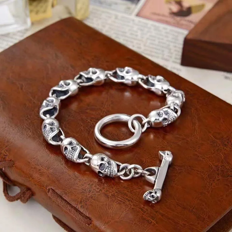 

BOCAI 100% S925 Pure Silver Fashion Jewelry Handmade VintageTrumpet Skull Bracelet Personality Man's Bracelet Valentine's Day
