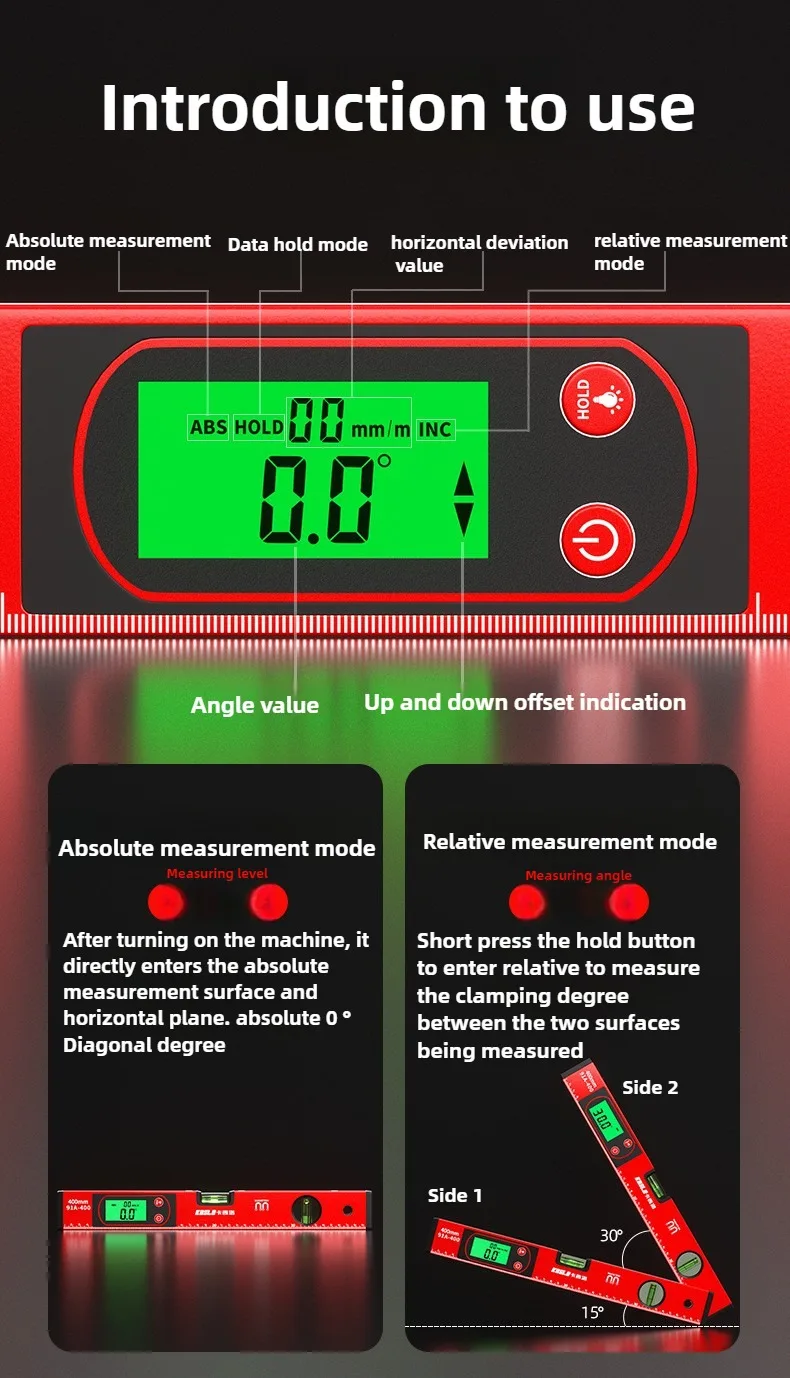 30/40/50cm Electronic Digital Display Level Ruler Magnetic Angle Meter Aluminum Alloy Level Protractor Inclinometer 90 Degree