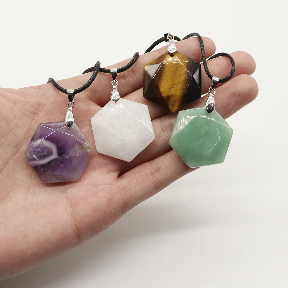 Natural Stone Constellation Hexagonal Necklace with Good Luck