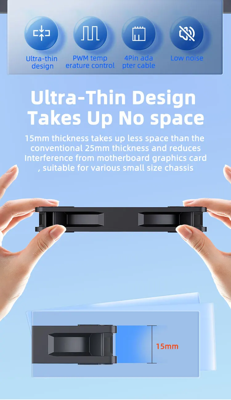 Description Picture 3 of itemTeucer UT-8015 8CM Chassis Fan Slim 15mm Thinckness 12V/4Pin PWM Hydraulic Bearing 1200-3000rpm PC Case Cooling Ventilator