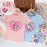 T-shirt d'été 2026 pour enfants, à paillettes réversibles, motif chat de dessin animé, pour garçons et filles, hauts décontractés à manches courtes, confortables pour tout-petits et bébés 1