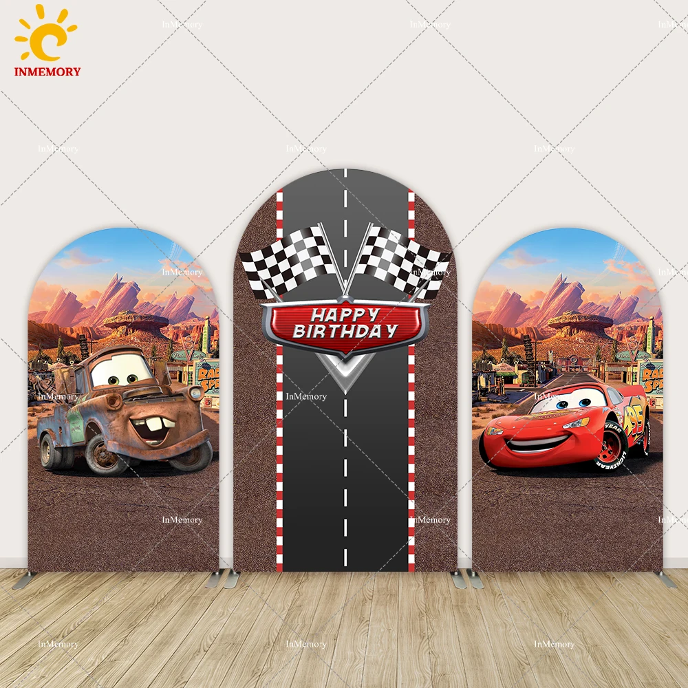 

Disney Cars Double Sided Arch Background Kids Birthday Background Lightning Mcqueen Polyester Photo Booth Props