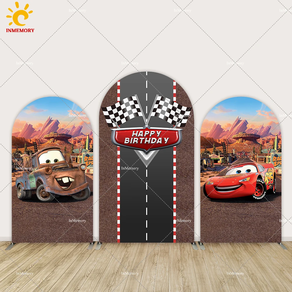 Disney Cars Double Sided Arch Background Bambini Compleanno Sfondo Lightning Mcqueen Poliestere Photo Booth Puntelli