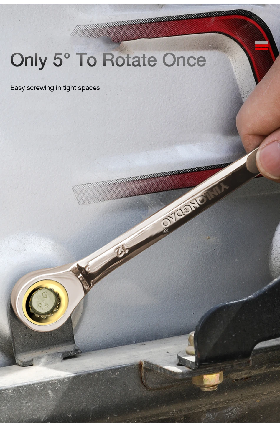 1 Stück Schlüsselschlüssel Flexible goldene Ratschenschlüssel Drehmoment Universalschlüssel für Autoreparaturwerkzeuge Metrisches Handwerkzeug – Detail 7