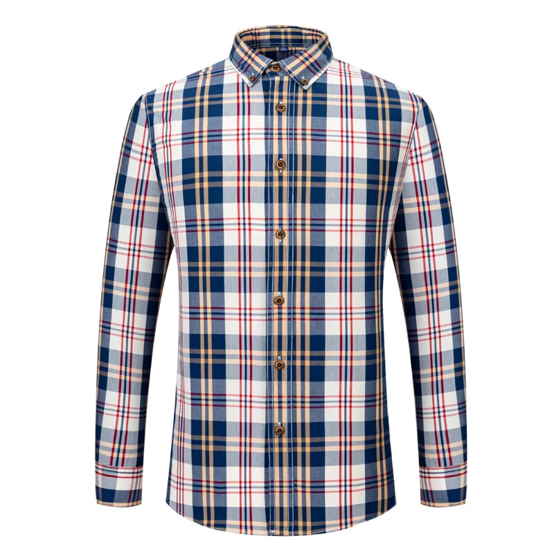 Camicie a scacchi Casual in stile inglese camicie a quadri a maniche lunghe in cotone 100 abbottonate a righe di marca senza tasche