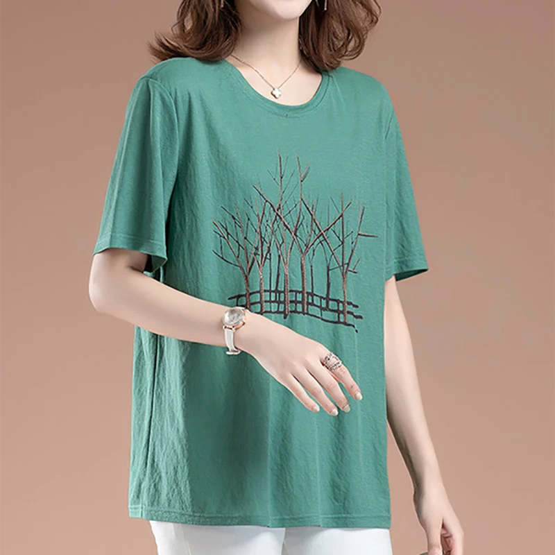 

Women's Short Sleeves Casual T-Shirt, Loose, Large Size, 5XL, Printed Tops, Tees, Female, Drop Shipping, Summer