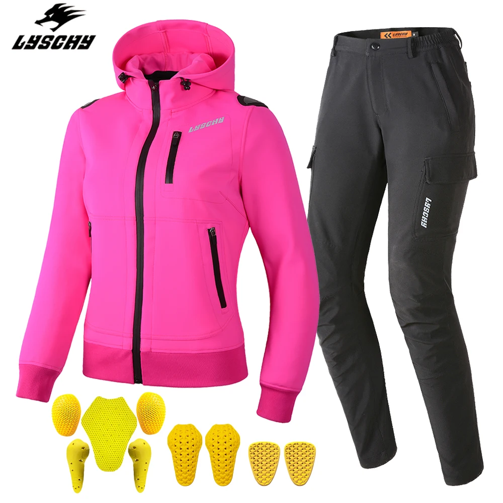 LadyMotorcycleJacketPantsWinterWomenMotoBodyArmorFemaleBiker