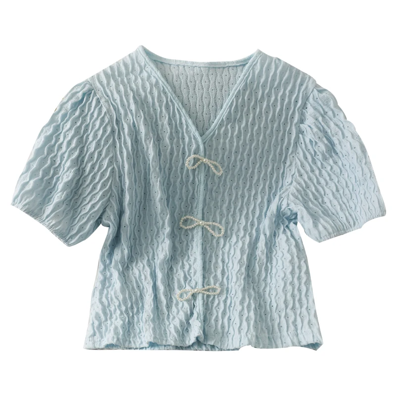 

Женская шифоновая блузка с V-образным вырезом, в китайском стиле