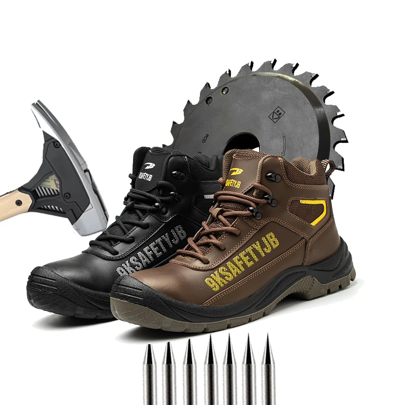 

2023 NEW Leather High Top Soft Waterproof Martin Boots Men's Outdoor Work Anti-smashing Anti-piercing Safety Protection Shoes