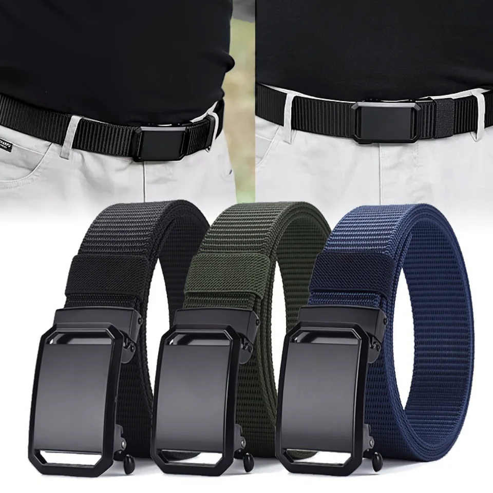 Neuer Gürtel mit automatischer Schnalle, Canvas, taktische Arbeitskleidung, lässiger Outdoor-Militär-Trainingshosengürtel für Herren