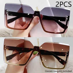 Chic Half-Frame Metal Sunglasses for Women - Fashionable UV Protection (2PCS pink brown)