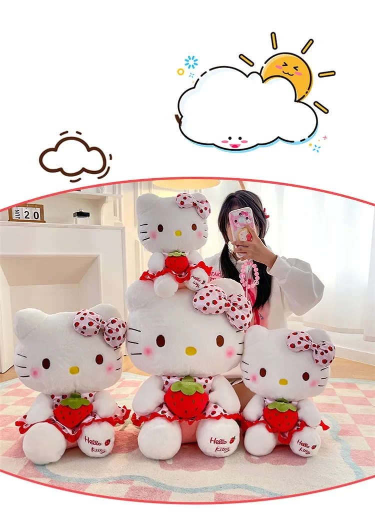 23cm Sanrio Hello Kitty Doll Fruit Strawberry Cat Doll Girls Plush Toy Home Decor Pillow Cute Cartoon Girls Birthday Gifts