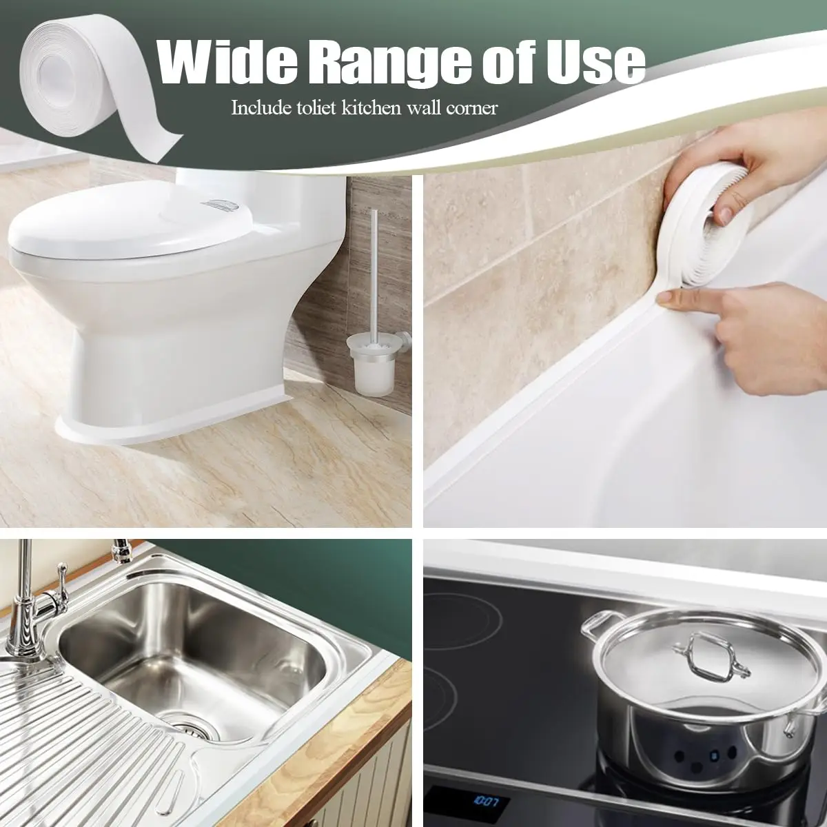 White Waterproof Tape for Shower Toilet and Kitchen Caulking Strip Wall Edge Protector Shower Tile Sealer Adhesive 3.2m*3.8cm double sided tape repair tape
