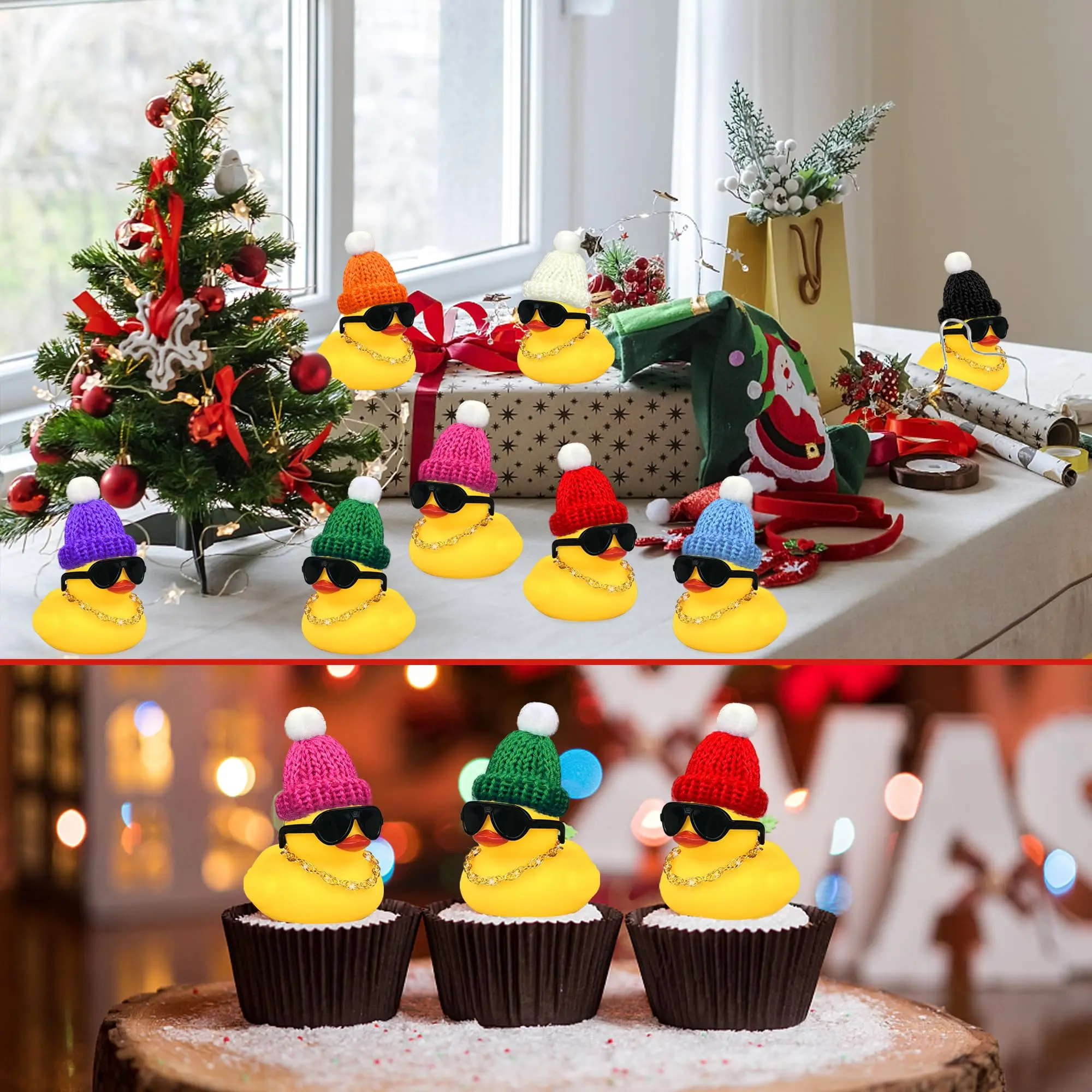 6/12/24 Set Mini Ducks with Mini Hats Necklace and Sunglasses Duck Toy for Shower Birthday Swimming Party Gift Favor Decorations 5