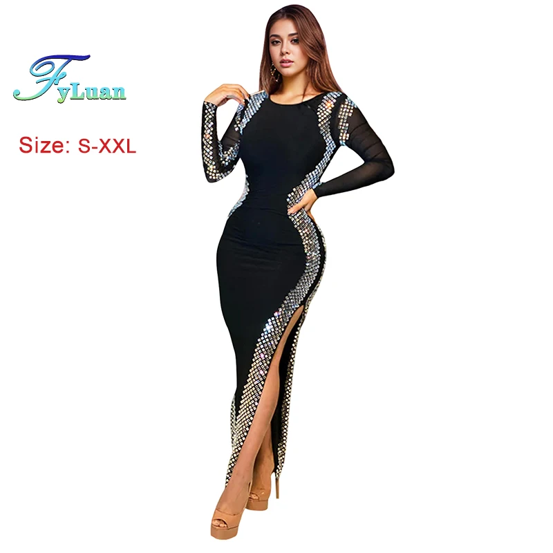 2025 Hiqh Quality Bodycon Dress Elegant Backless Side Split Ruffles Women  Outfit Tight fitting Long Sleeve Evening Birthday Robe - AliExpress  200000345