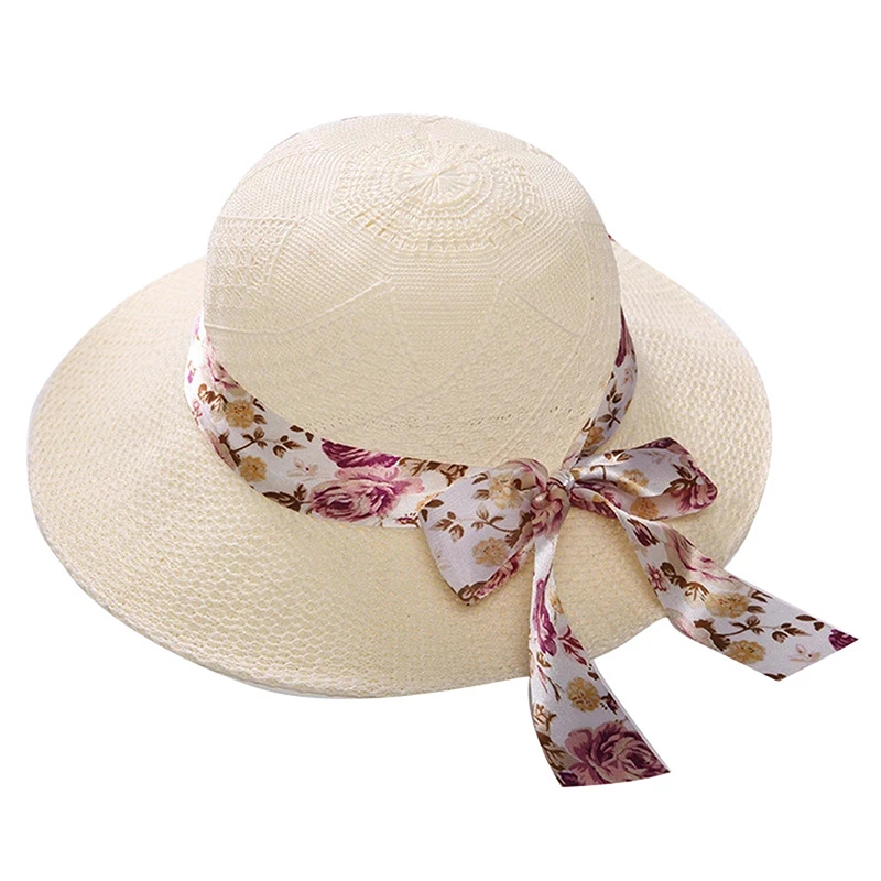 

New Fashion Women's Sun Hat Brand New Women Summer Ribbon Lafite Straw Hat Beach Hat Wide Brim Sombreros Travel Vacation