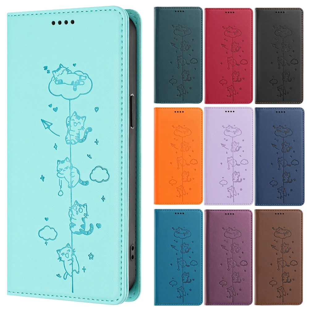 Charming Cat Design Magnetic Leather Flip Phone Case