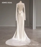 Newest Wedding Dress Sheath Satin O-Neck Neckline Full Sleeves With Long-Open Back Custom Made Plus Sizes Vestidos De Novias 2