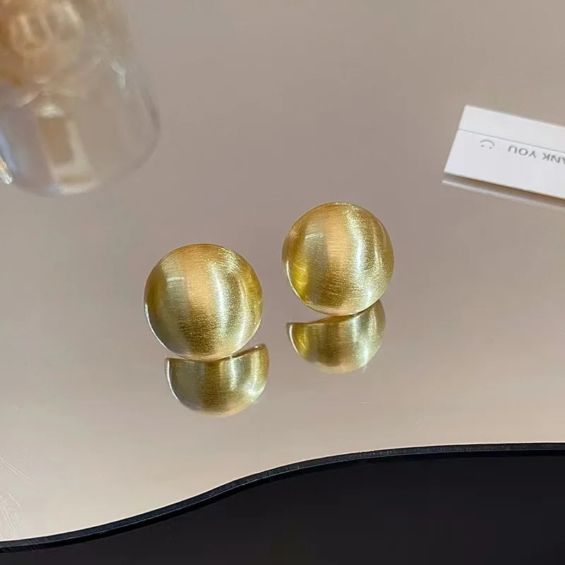 New Fashion Gold Color Metal Matte Brushed Earrings for Women Exquisite Minimalist Frosted Round Ear Buckle Jewelry Accessories