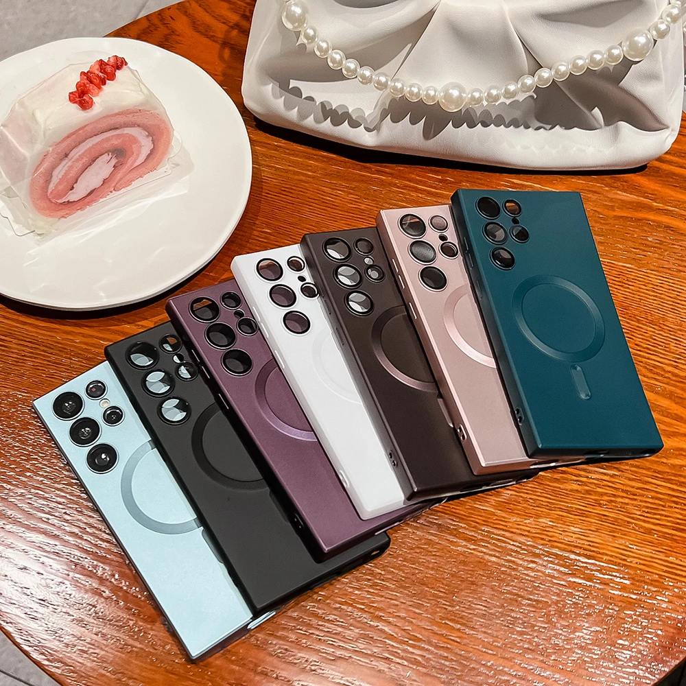 For Magnetic Wireless Charging Case For Samsung Galaxy S20 S21 FE S22 S23 Note 10 Plus 20 Ultra Metallic Paint TPU Cover