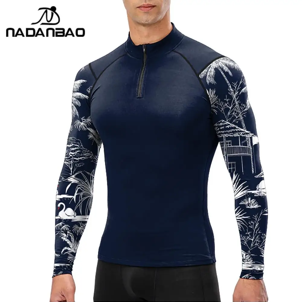Surfing Swimsuit Men Summer Swimming T-Shirt Diving Suits Zipper Jersey Uv Protection Drying Beachwear