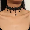 Collier Punk gothique en dentelle noire pour femmes, fleur en cristal, mode cuir noir velours, court et Sexy, ras du cou, bijoux