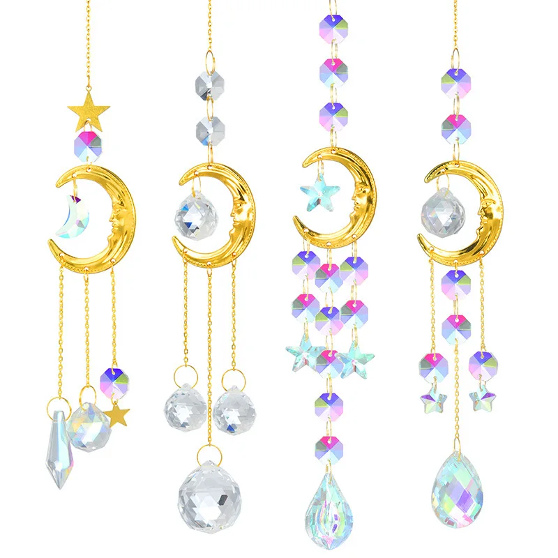 Crystal Wind Chime Suncatcher Bedroom Balcony Patio Sun Moon Prism Pendant Good Home Decorations
