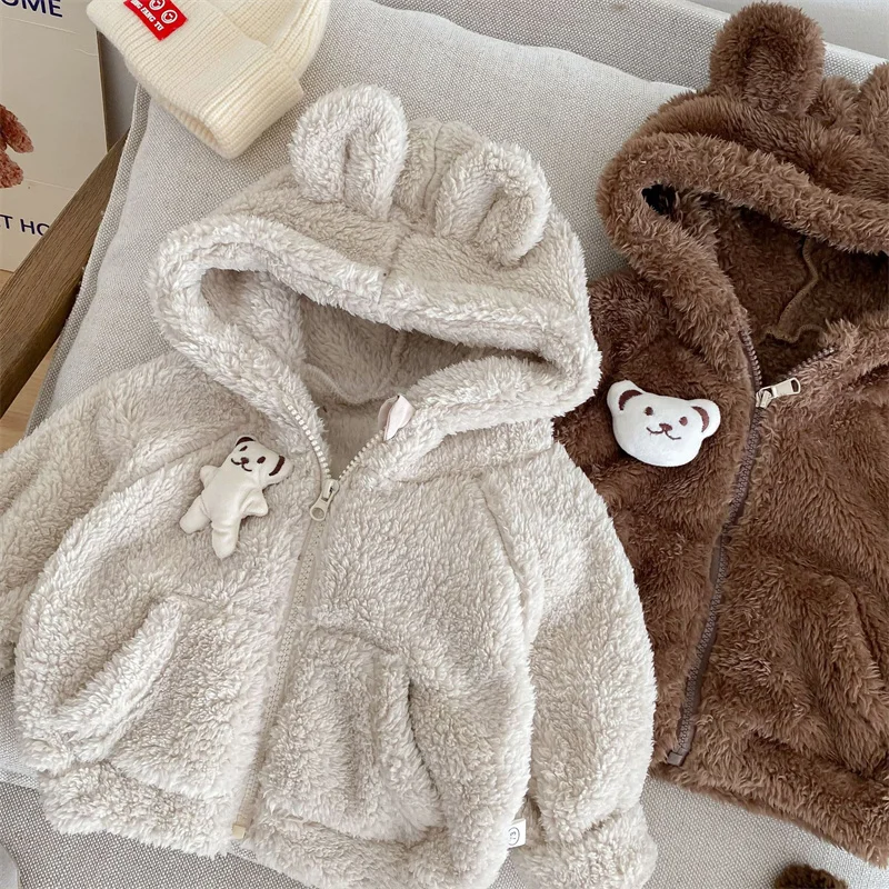 Winter Thicken Outerwear Boys Coat Warm Faux Fur Hooded Cape Jacket For Girls Kids Princess Parkas Plush Clothing 7M-5 Years