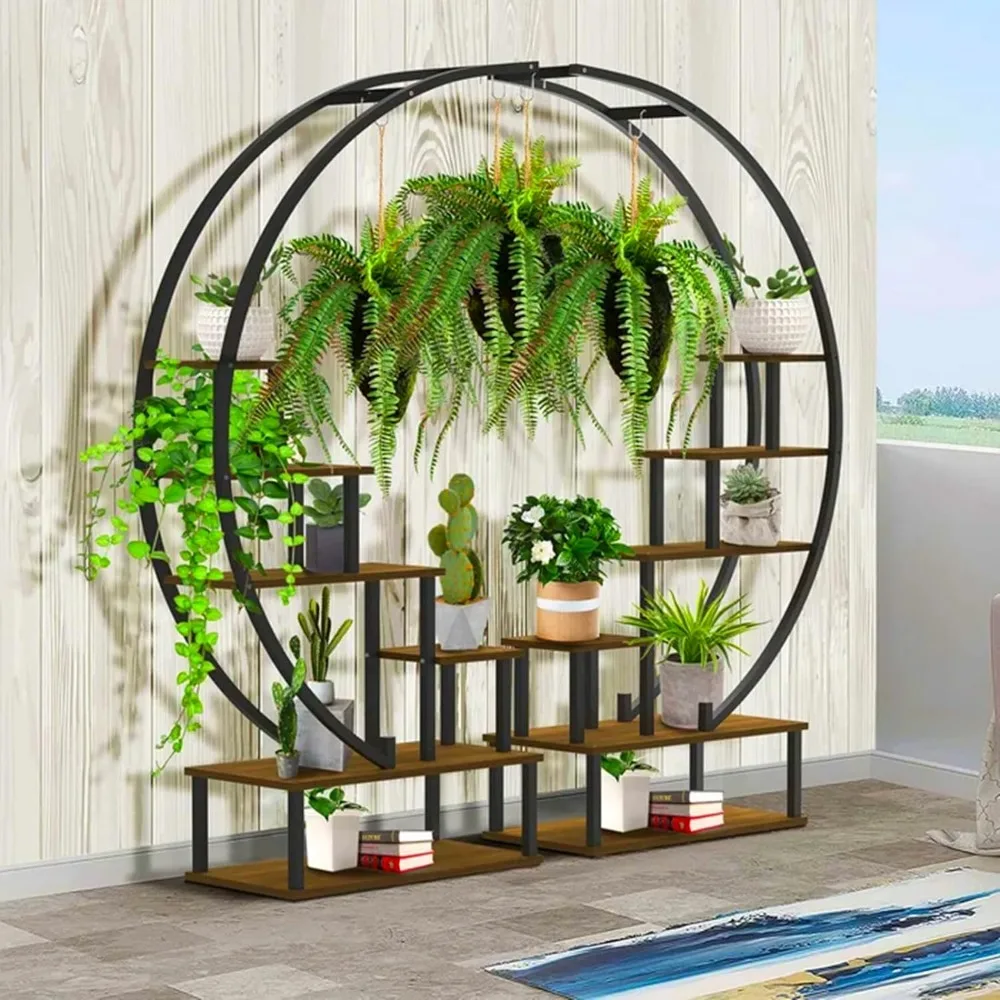Elevens 2 Pcs 6 Tier Tall Metal Indoor Plant Stand Half-Moon-Shaped Plant Shelf Holder Multi-Purpose Stands plants decor p