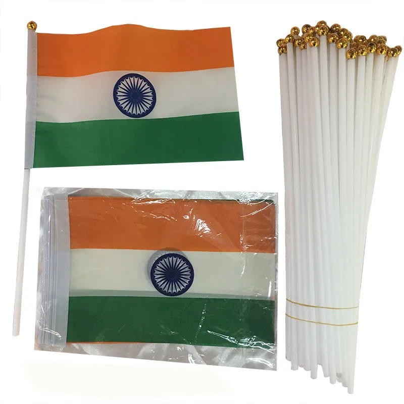 Z-One Flag 100Pcs India Hand Flag 14*21Cm India Indian National Flag Piccola Bandiera Sventolante Tenuta In Mano Indoor Outdoor Decor
