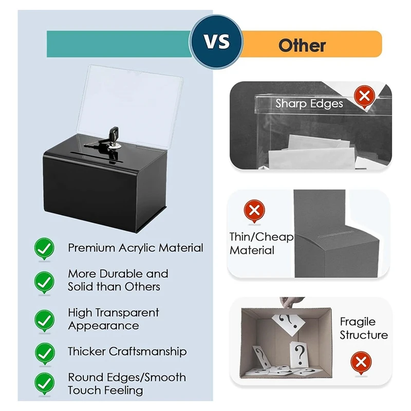 Acrylic Donation Suggestion Box Secure And Safe Tip Jars With Lock, For Business Cards