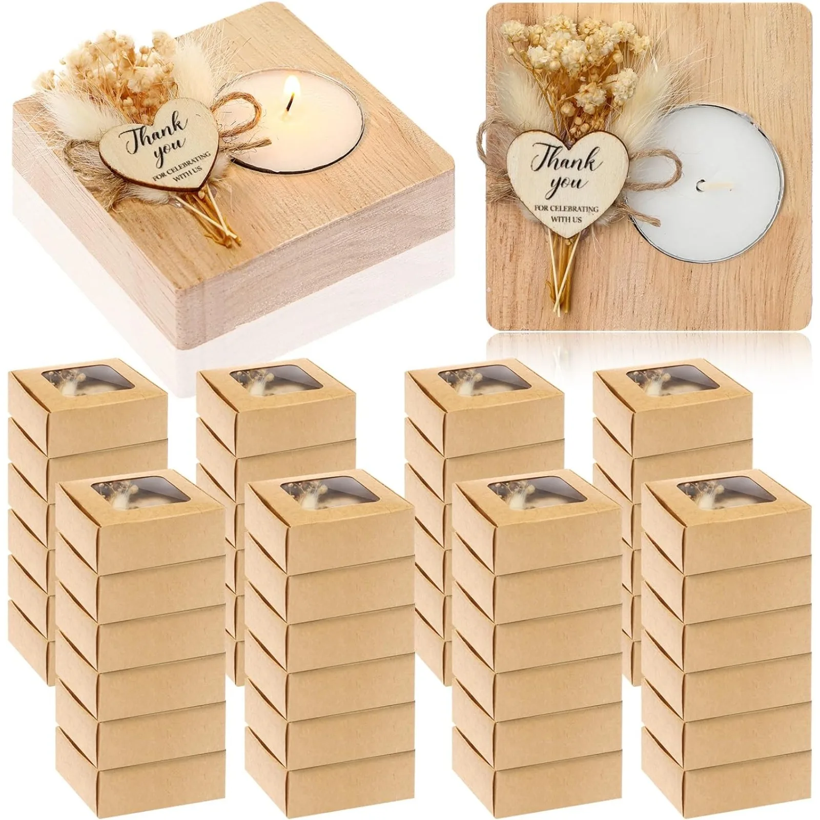 

US Light Wood, 50 Sets Wedding Favors Candles Wedding Souvenirs for Guests Rustic Square Wedding Party Candle Tealight