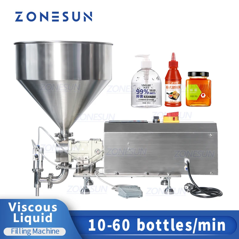 

ZONESUN Semi-Automatic Rotor Pump Viscous Liquid Peanut Butter Ginger Garlic Paste Honey Packing Filling Machine ZS-RPGT900