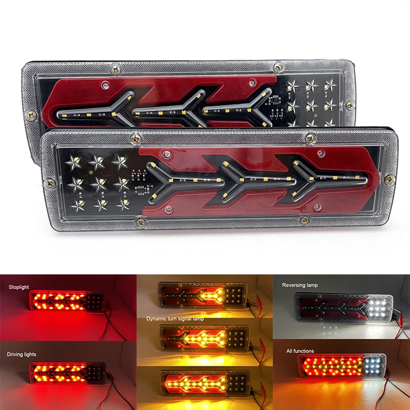 2Pcs Dynamic Trailer Truck Caravan Boat Car Led Rear Stop Fanale Posteriore Flusso Impermeabile Sterzo Freno Retromarcia Traffico