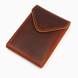 Premium Genuine Leather Slim Minimalist Men's Wallet with Flap Closure (Red Brown)