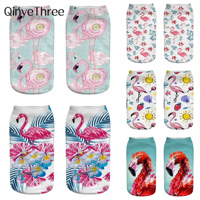 

New Cartoon Printing Flamingos Oil Painting Socks Art Funny Harajuku 3D Printed Women Low Cut Ankle Short Sport Sock Dropship