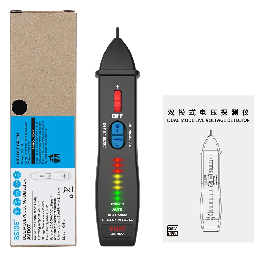 

AVD07 Voltage Detector Tester Non-Contact AC Breakpoint 12-1000V Auto NCV Outlet Test Pen Live Wire Check Finder Electronic Tool