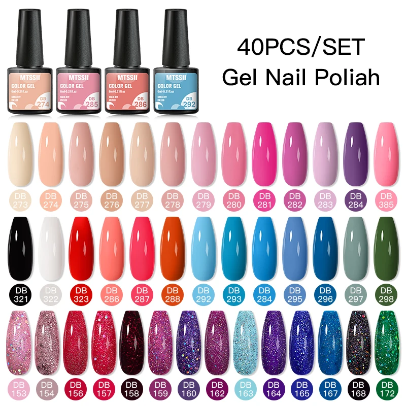 60/40/20Pcs Gel Nail Polish Set Nail Art Colorful Glitter Nail Gel Kit Vernis Semi Permanent Manicure Set Soak Off UV Gel 3