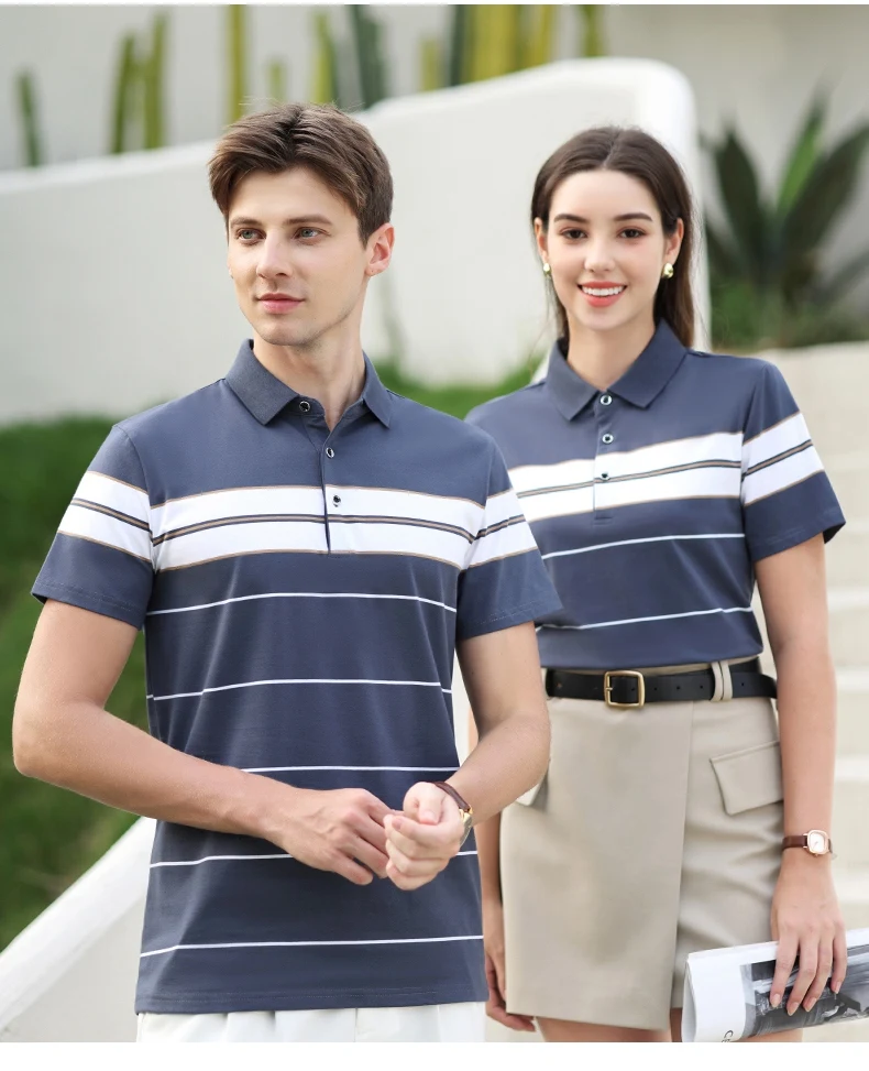 Summer men's polo shirt pure cotton short sleeved T-shirt thin striped business casual breathable wrinkle resistant top 19 S5b1a39efde2a45e0bfe5e5309efd4a18u