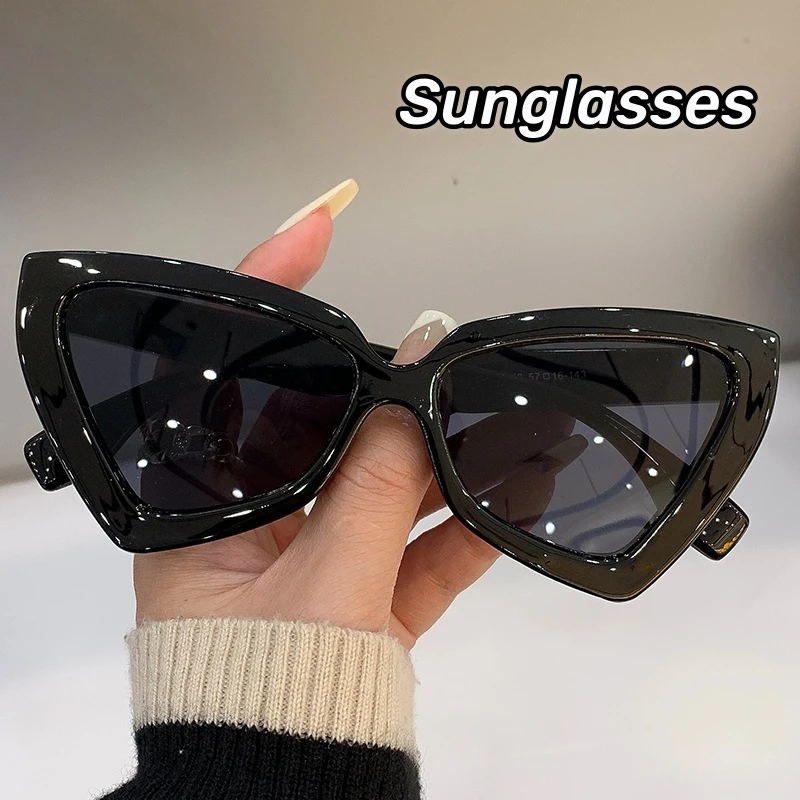 

Personalized Black Hip-hop Sunglasses New Large Frame Retro Triangular Sunglasses UV Resistant Cat Eyes Trendy Women's Glasses