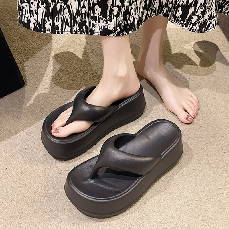 Korean style women's flip-flops Casual women's platform flip-flops non-slip beach slippers soft-soled EVA women's slippers 3