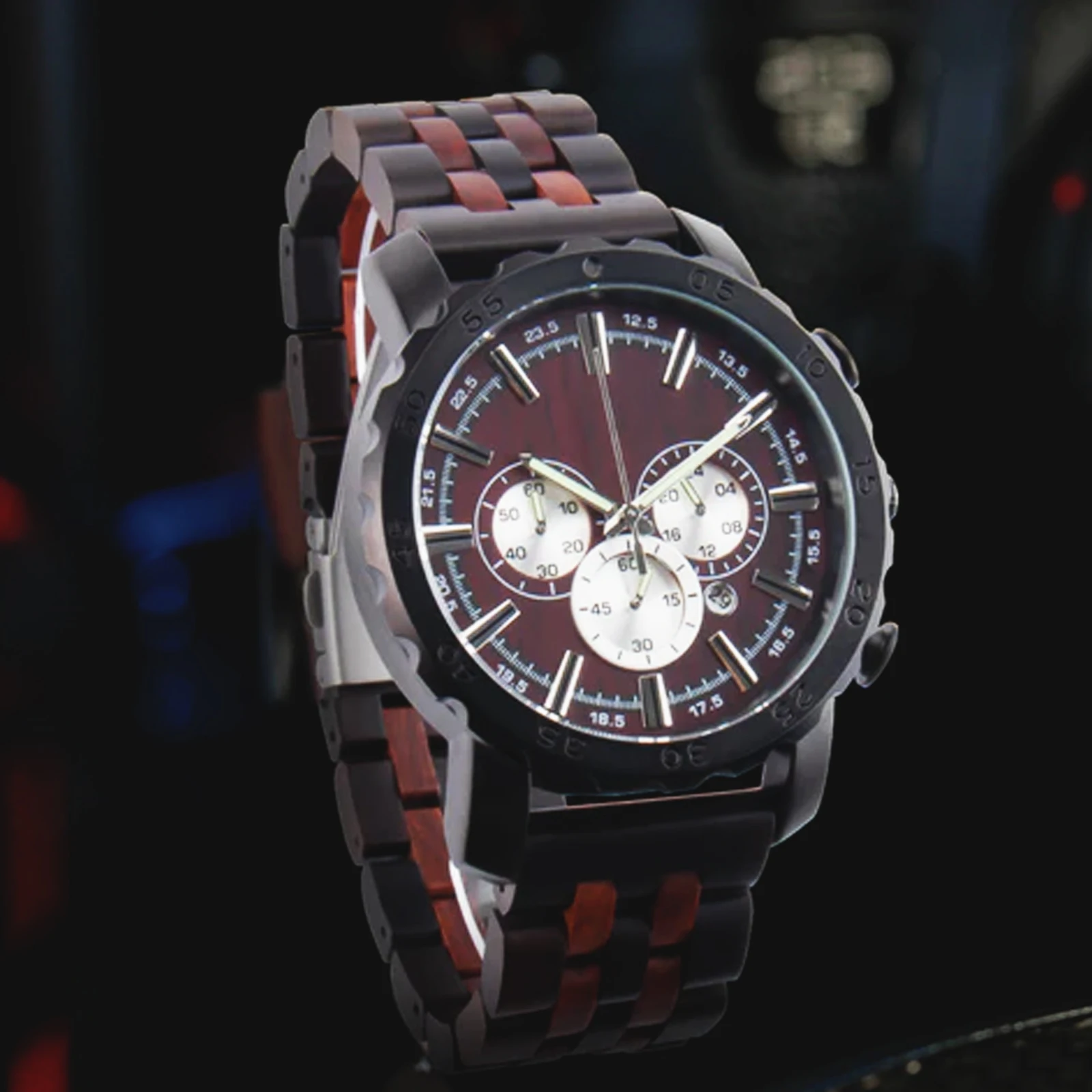 Men's watch wooden watch multifunctional quartz wristwatches small seconds, fashionable large dial display calendar watch