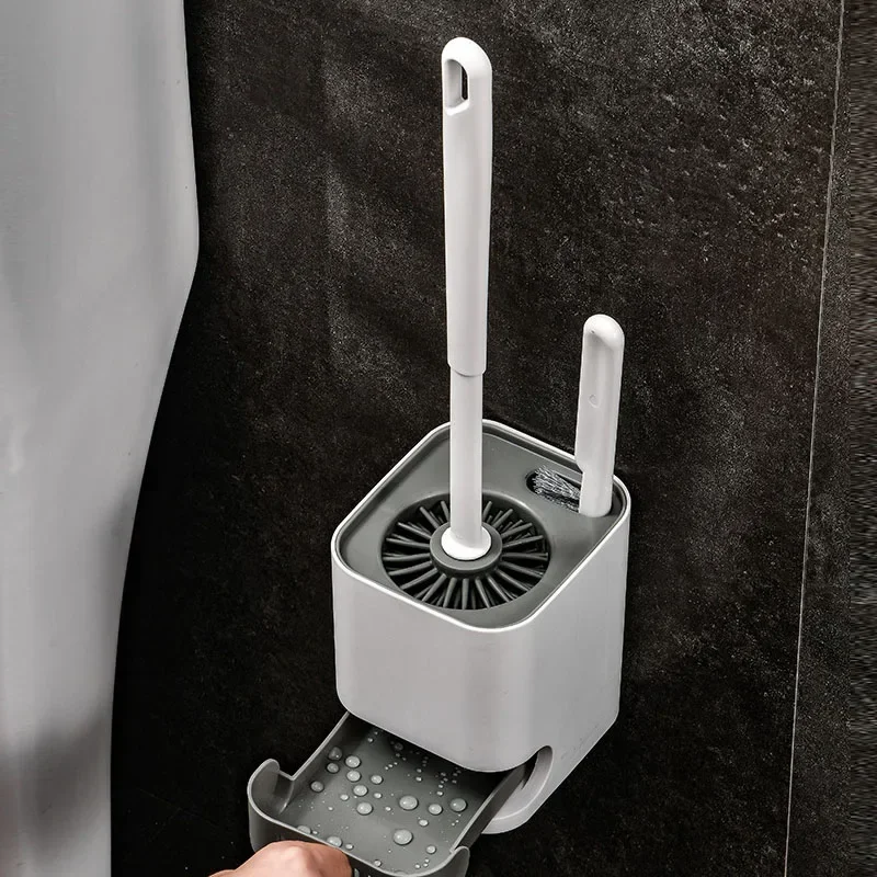 Toilet Brush Set Toilet Brush Holder Leakproof Wall Hanging Toilet Brush Set 2 Cleaning Brushes Silicone Toilet Brush with Holder For Floor Bathroom Accessories