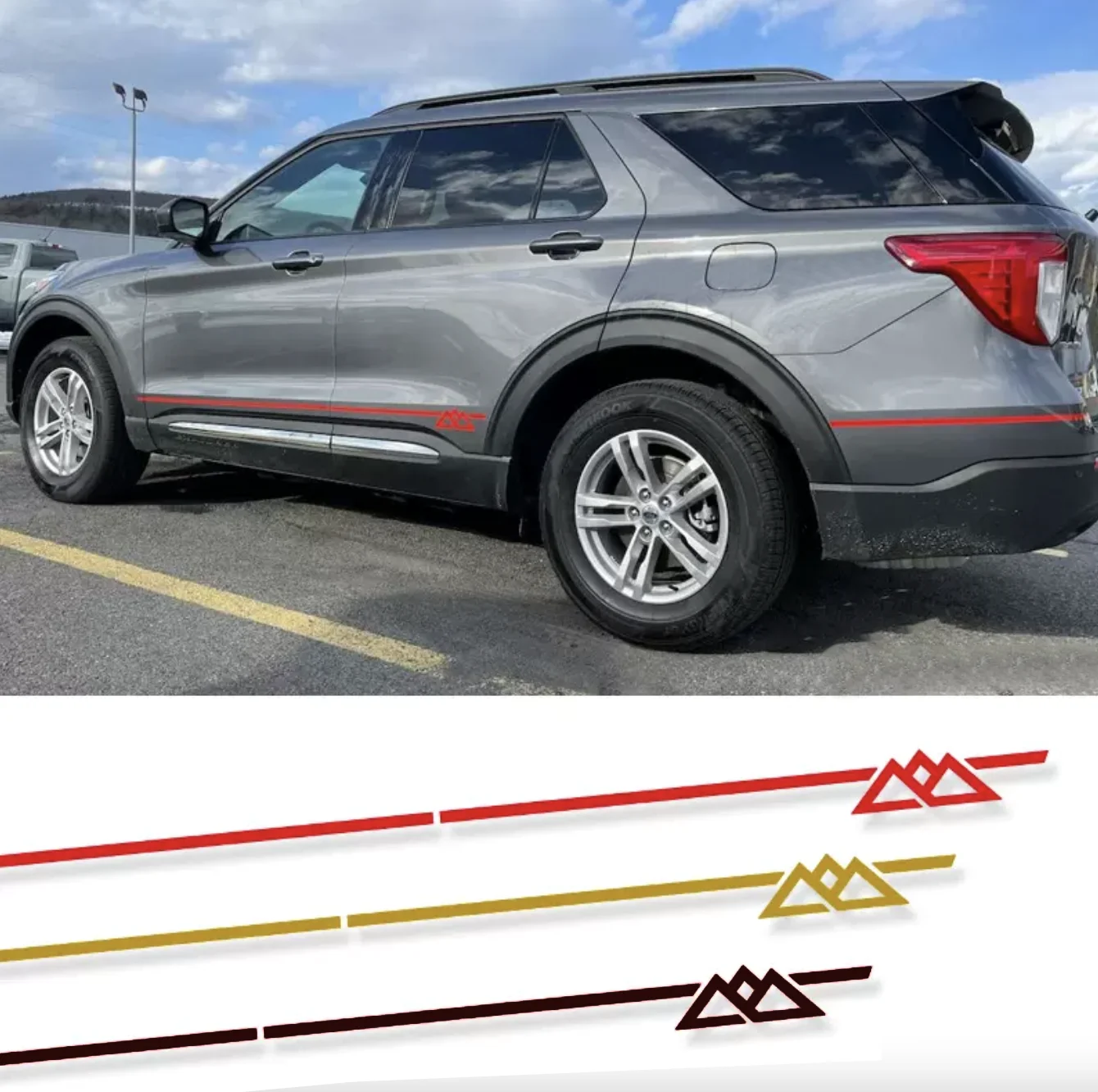 

Sport Lower Skirt Waistline Sticker Surround Line Stripe Decal Mountain Graphics Vinyl Wrap Kit for 2020-2023 2024 Ford Explorer