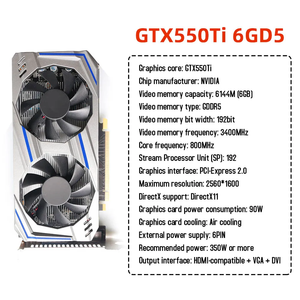 display card for pc Desktop Computer Graphic Card GTX550Ti 6GB 192bit GDDR5 NVIDIA PCI-Express 2.0 Gaming Video Cards with Dual Cooling Fans best video card for gaming pc Graphics Cards